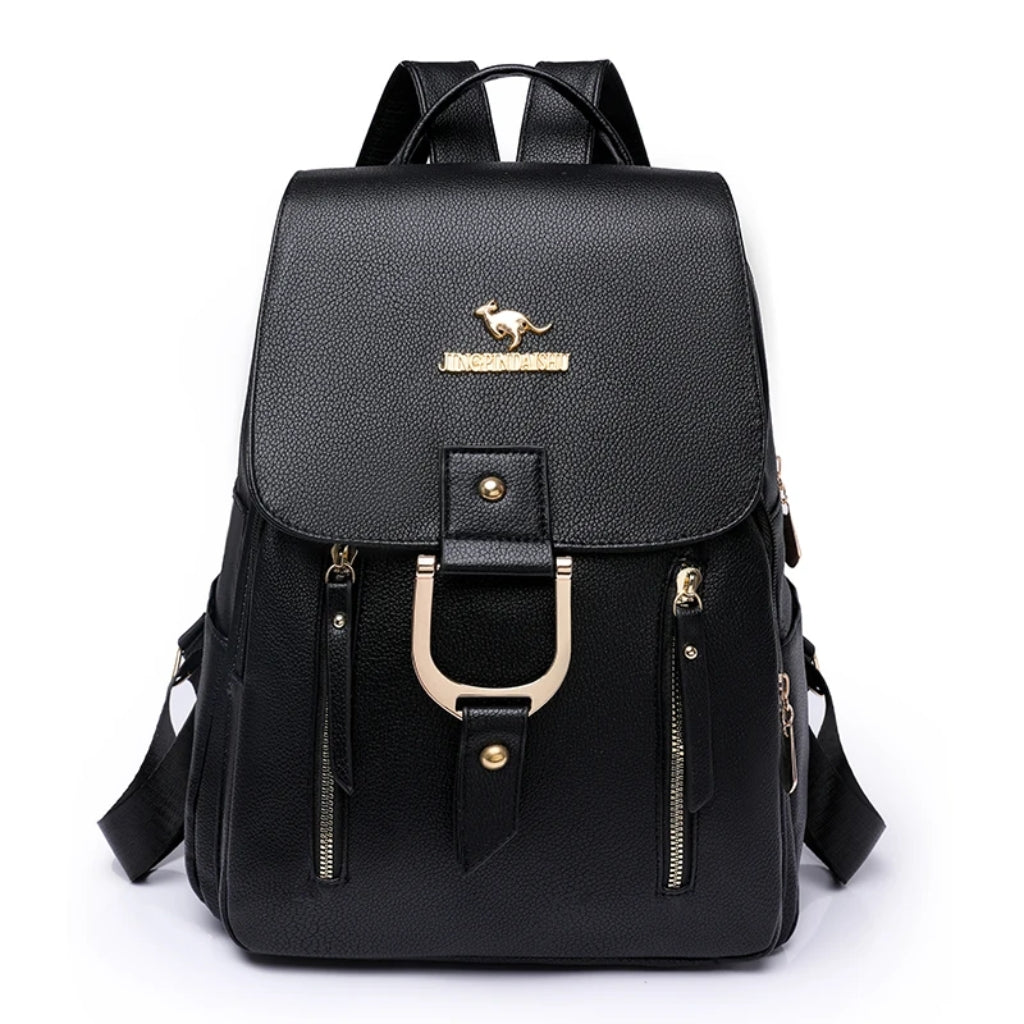 Mochila de Couro Feminina Escolar Preta